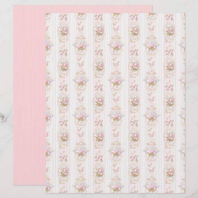 Vintage Coquette Rose Blommigt Pappersark (Fram/baksida)