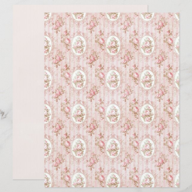 Vintage Coquette Rose Blommigt Pappersark (Fram/baksida)