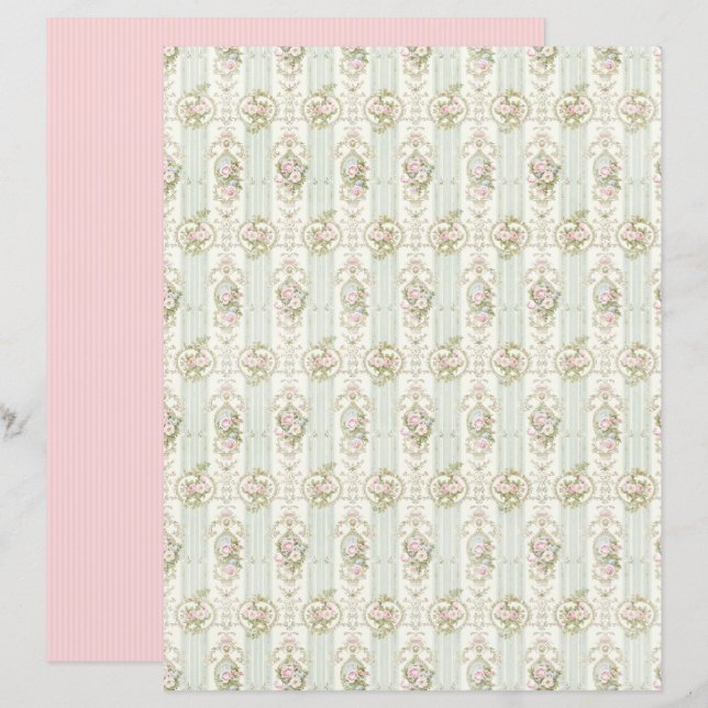 Vintage Coquette Rose Blommigt Pappersark (Fram/baksida)