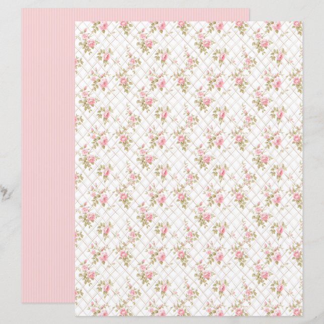 Vintage Coquette Rose Blommigt Pappersark (Fram/baksida)