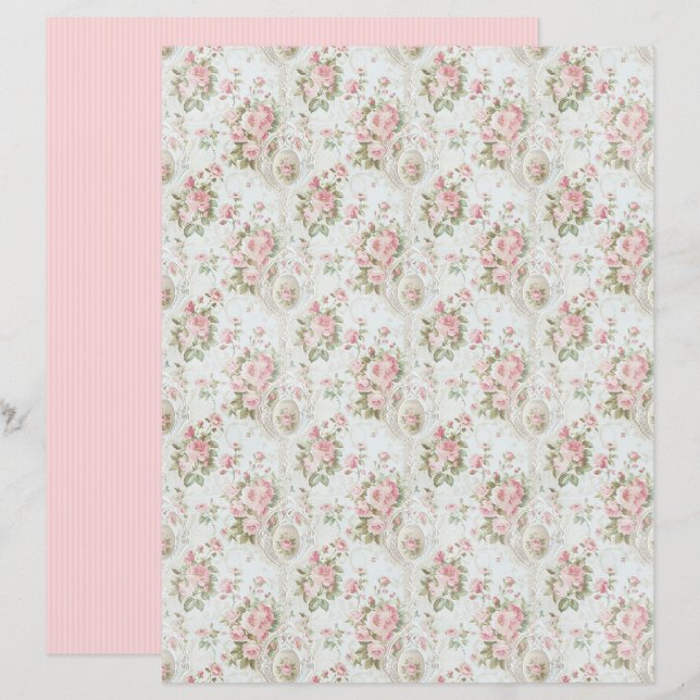 Vintage Coquette Rose Blommigt Pappersark (Fram/baksida)