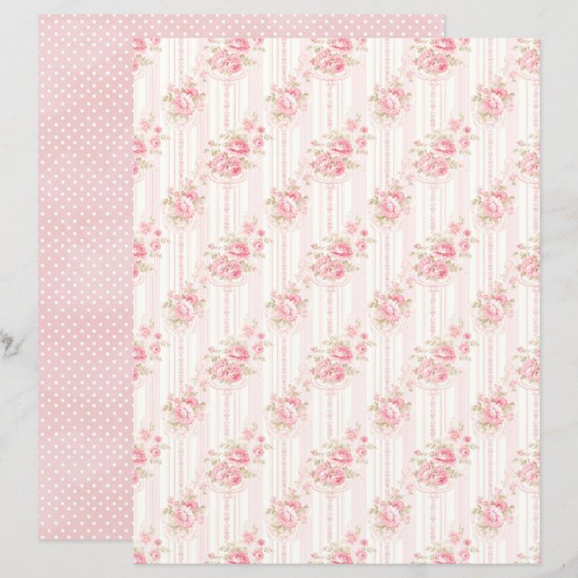 Vintage Coquette Rose Blommigt Scrapbookpapper (Fram/baksida)