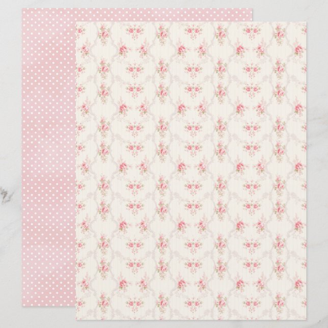 Vintage Coquette Rose Blommigt Scrapbookpapper (Fram/baksida)