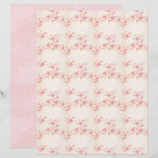 Vintage Coquette Rose Blommigt Scrapbookpapper (Fram/baksida)
