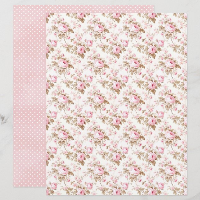 Vintage Coquette Rose Blommigt Scrapbookpapper (Fram/baksida)