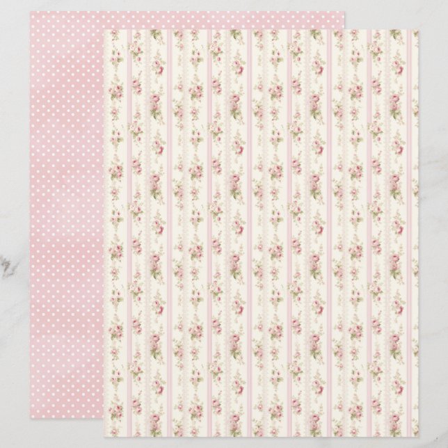 Vintage Coquette Rose Blommigt Scrapbookpapper (Fram/baksida)