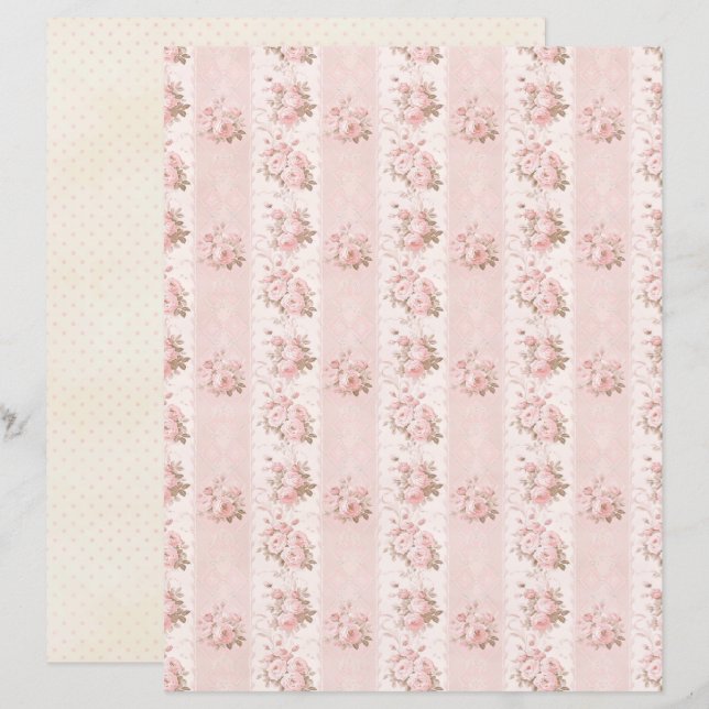 Vintage Coquette Rose Blommigt Scrapbookpapper (Fram/baksida)