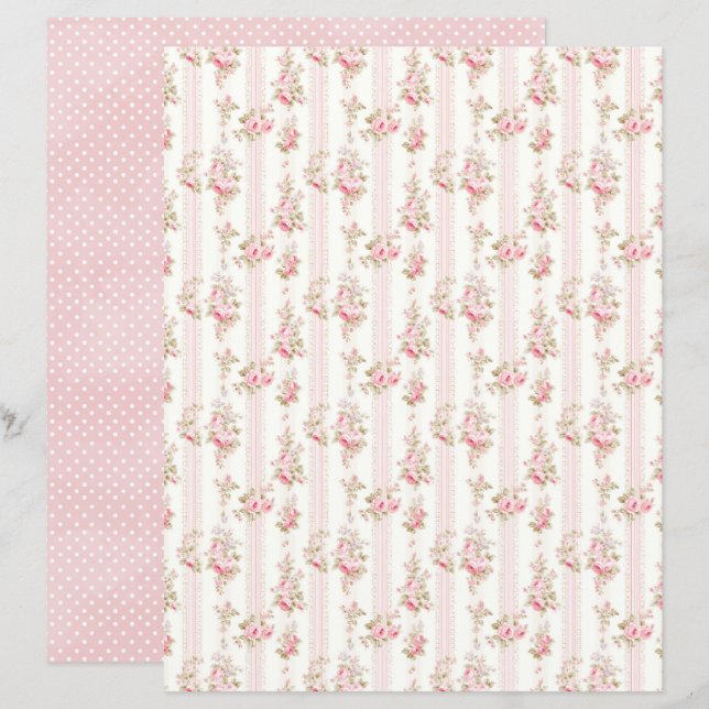 Vintage Coquette Rose Blommigt Scrapbookpapper (Fram/baksida)