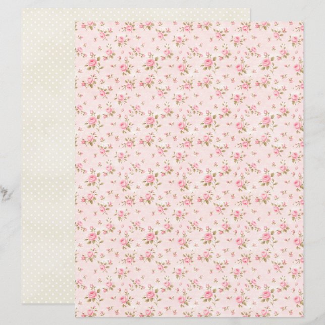 Vintage Coquette Rose Blommigt Scrapbookpapper (Fram/baksida)