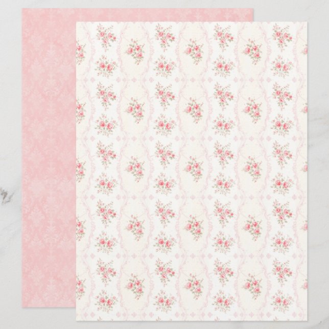 Vintage Coquette Rose Blommigt Scrapbookpapper (Fram/baksida)