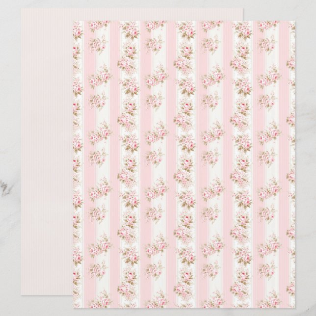 Vintage Coquette Rose Blommigt Scrapbookpapper (Fram/baksida)