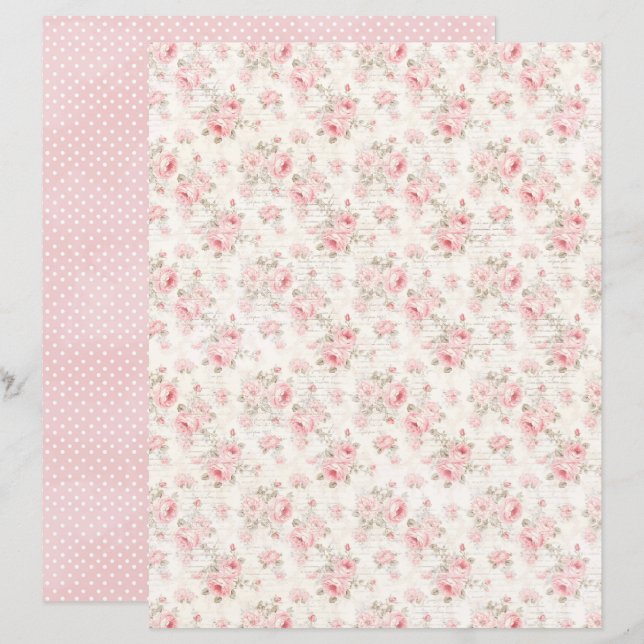 Vintage Coquette Rose Blommigt Scrapbookpapper (Fram/baksida)