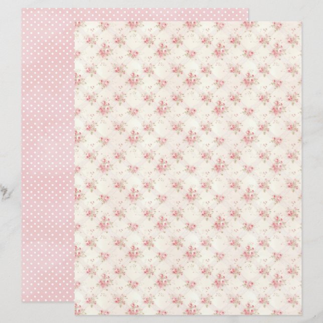 Vintage Coquette Rose Blommigt Scrapbookpapper (Fram/baksida)