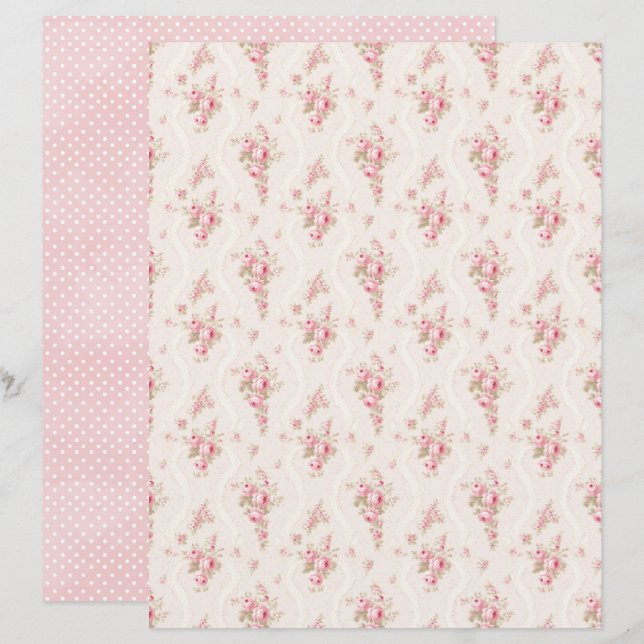 Vintage Coquette Rose Blommigt Scrapbookpapper (Fram/baksida)