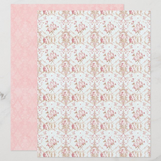 Vintage Coquette Rose Blommigt Scrapbookpapper (Fram/baksida)