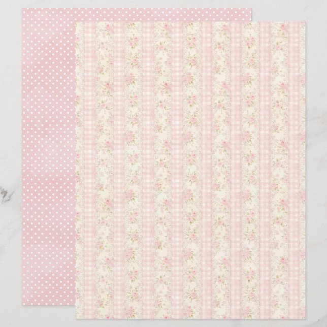 Vintage Coquette Rose Blommigt Scrapbookpapper (Fram/baksida)