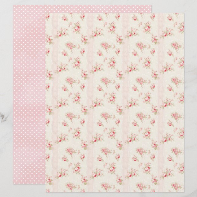 Vintage Coquette Rose Blommigt Scrapbookpapper (Fram/baksida)
