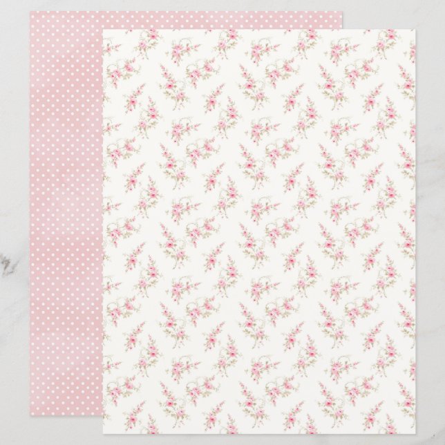 Vintage Coquette Rose Floral Scrapbook Paper Sheet (Fram/baksida)