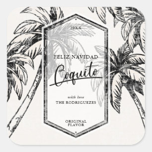 Vintage Coquito Tropical Handflatan Träd Fyrkantigt Klistermärke