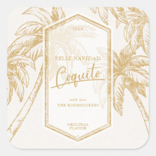 Vintage Coquito Tropical Handflatan Träd Fyrkantigt Klistermärke