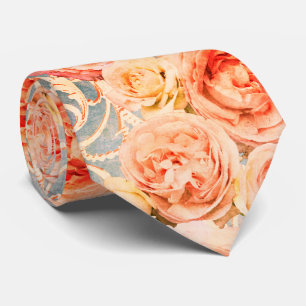 Vintage Coral Peach Ro Damask Blommönster Slips