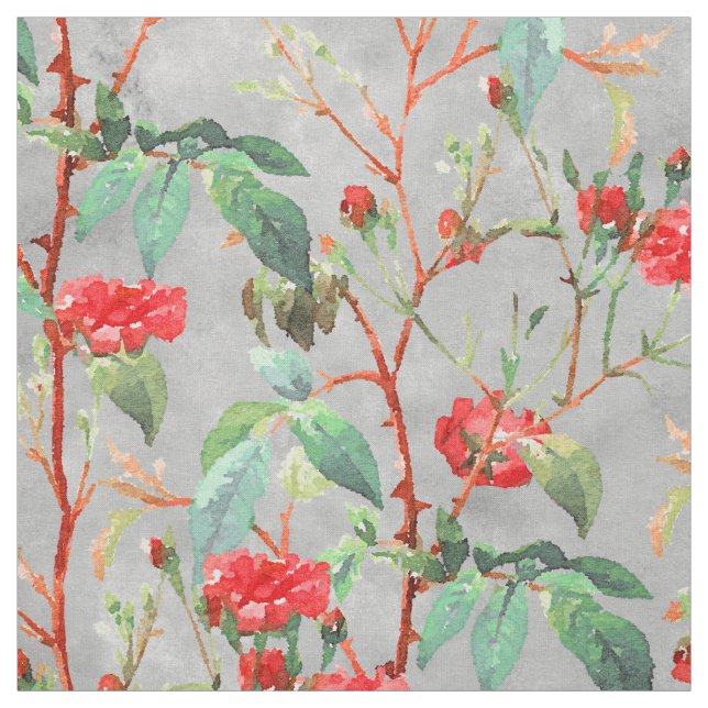 Vintage Coral Ro Garden Blommigt Watercolor Tyg (Provkarta)