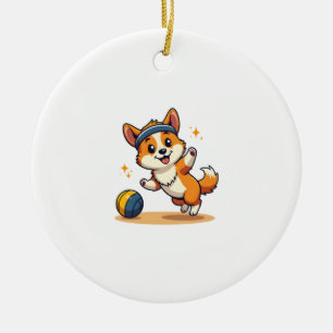Vintage Corgi Volleyboll Hund Vector Illustration  Julgransprydnad Keramik