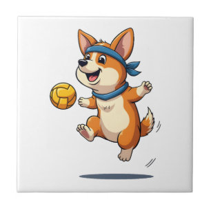 Vintage Corgi Volleyboll Illustration Söt Hund Ath Kakelplatta