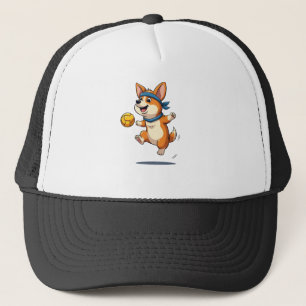Vintage Corgi Volleyboll Illustration Söt Hund Ath Keps
