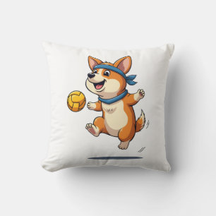 Vintage Corgi Volleyboll Illustration Söt Hund Ath Kudde