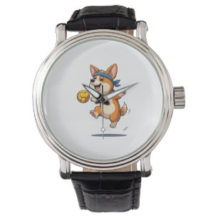 Vintage Corgi Volleyboll Illustration Söt Hund Idr Armbandsur