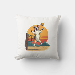 Vintage Corgi Volleyboll Retro Solnedgång Vektor I Kudde