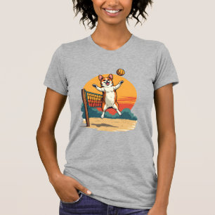 Vintage Corgi Volleyboll Retro Solnedgång Vektor I T Shirt
