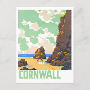 Vintage Cornwall, England, Travel Poster Vykort