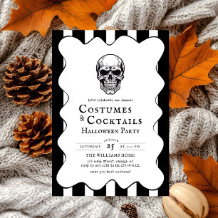 Vintage Costumes Cocktails Skull Halloween fest Inbjudningar