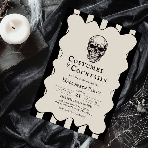 Vintage Costumes Cocktails Skull Halloween fest Inbjudningar