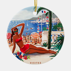 Vintage Cote D'Azur Beach Girl Julgransprydnad Keramik