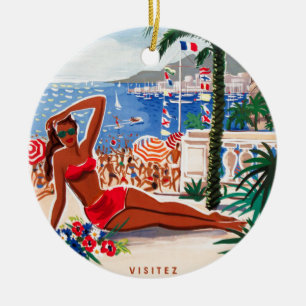 Vintage Cote D'Azur Beach Girl Julgransprydnad Keramik