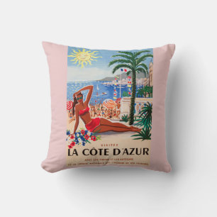 Vintage Cote D'Azur Beach Girl Kudde