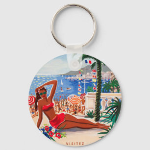 Vintage Cote D'Azur Beach Girl Nyckelring