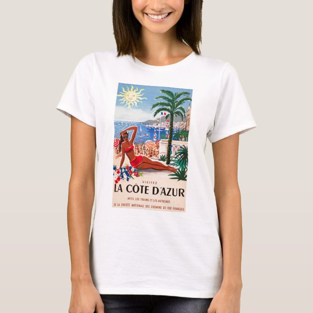 Vintage Cote D'Azur Beach Girl Tee (Framsida)