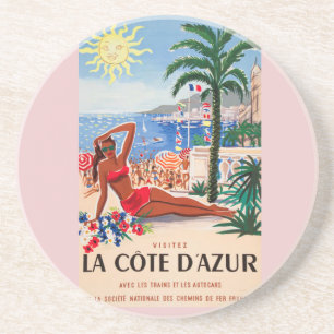 Vintage Cote D'Azur Beach Girl Underlägg