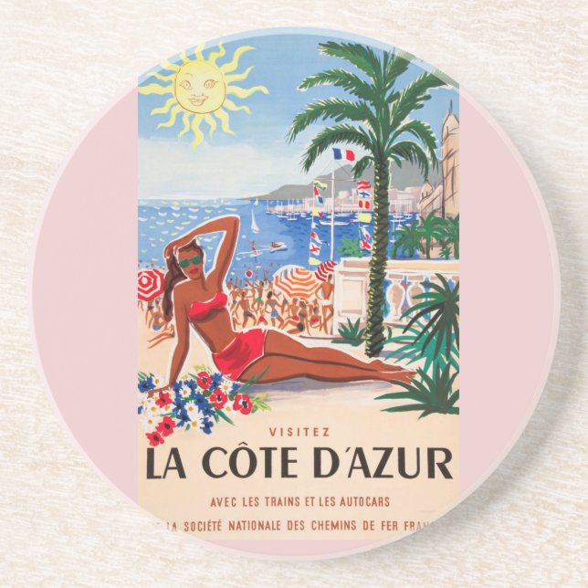 Vintage Cote D'Azur Beach Girl Underlägg (Framsidan)
