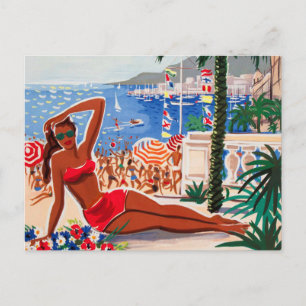 Vintage Cote D'Azur Beach Girl Vykort