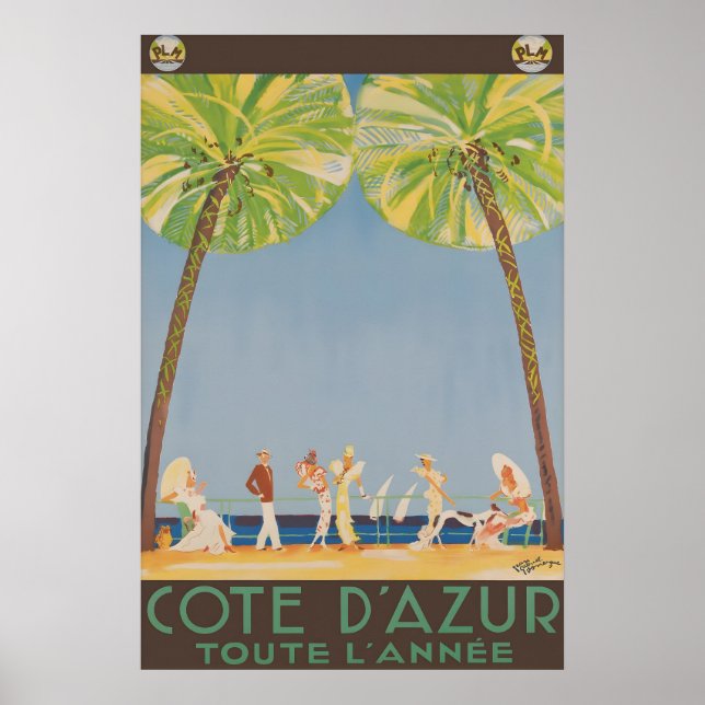 Vintage Côte d'Azur Frankrike Resaaffisch Affisch  (Framsidan)