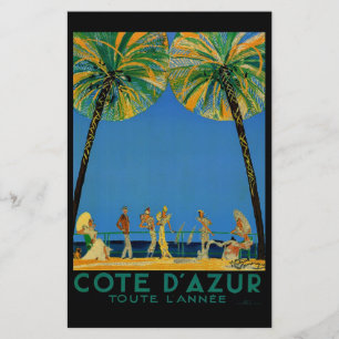 Vintage Cote D'Azur Fransk Resa Brevpapper