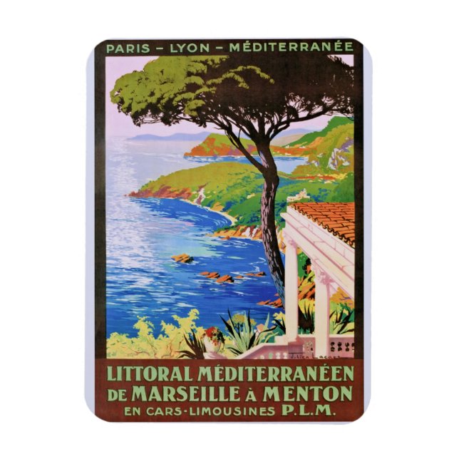 Vintage Cote d'Azur Fransk resa och Poster Magnet (Vertikal)