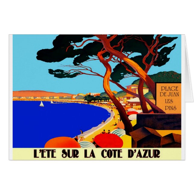 Vintage Cote D'Azur Fransk Travel Hälsningskort (Framsidan Horizontal)