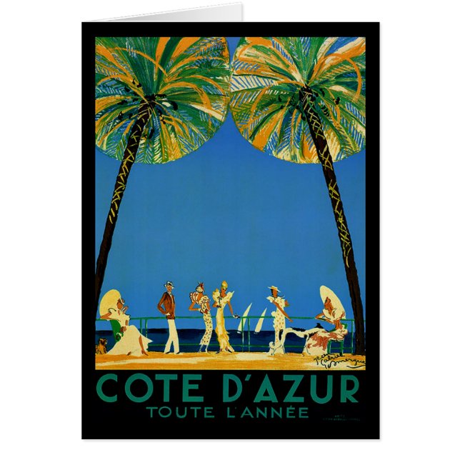 Vintage Cote D'Azur Fransk Travel Hälsningskort (Framsidan)