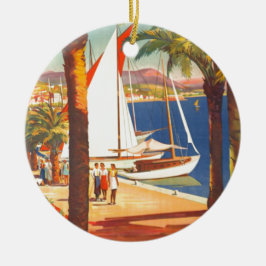 Vintage Cote D'Azur Fransk Travel Julgransprydnad Keramik